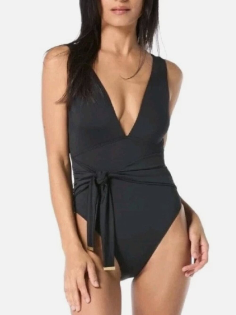 NWT! Vince Camuto Black Plunge Tie Detail One Piece Swimsuit NEW!